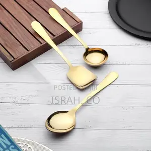 3 Pieces Stainless Steel Golden Serving Spoons Set