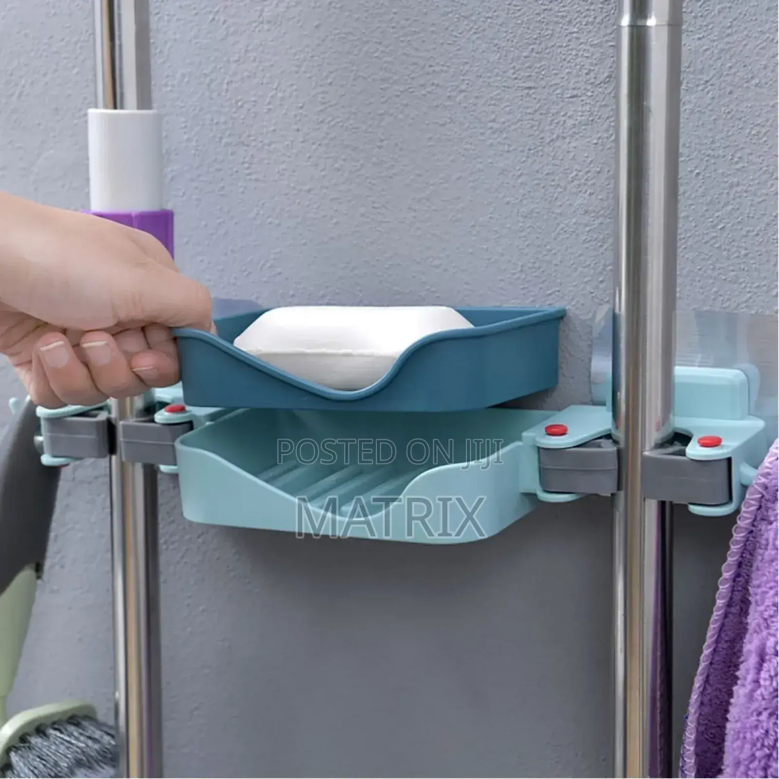 Mop Holder Brush Storage Rack Soap Dish Box Wall Mounted Organizer