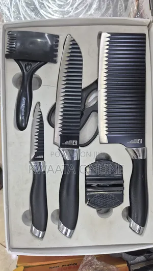 7pc Non-Stick Kitchen Knife Set Stainless Steel Corrugated Knife Black