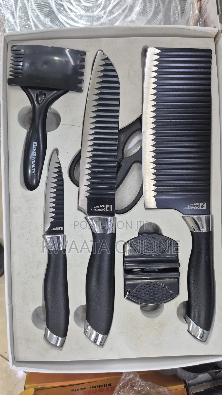 7pc Non-Stick Kitchen Knife Set Stainless Steel Corrugated Knife Black
