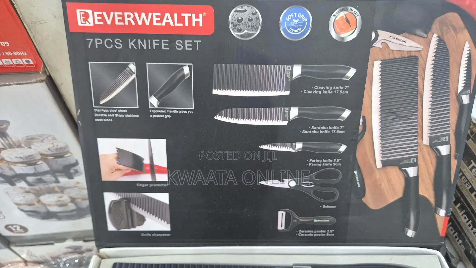 7pc Non-Stick Kitchen Knife Set Stainless Steel Corrugated Knife Black