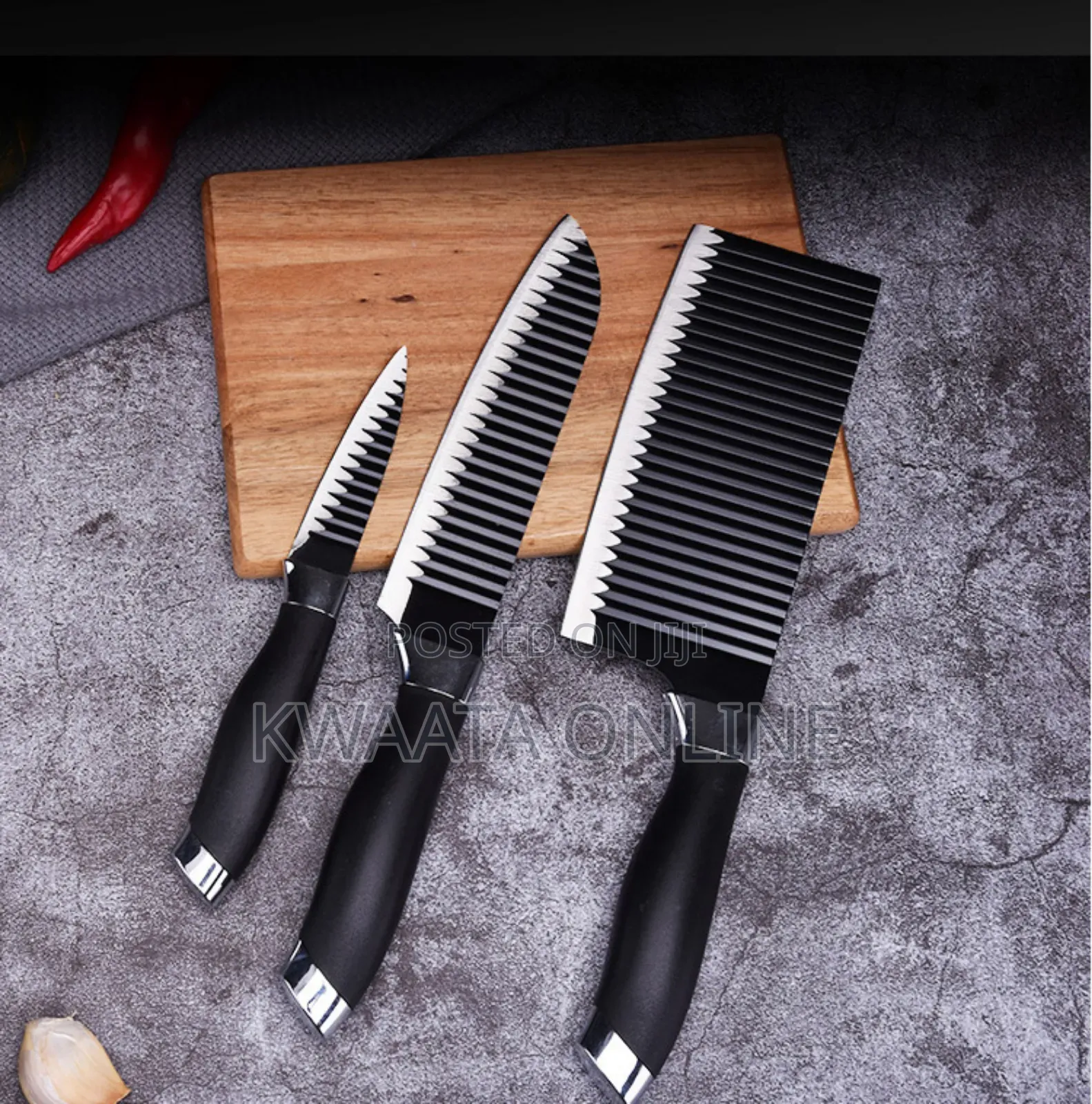 7pc Non-Stick Kitchen Knife Set Stainless Steel Corrugated Knife Black