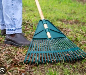 Plastic Green Leaf Rake With Wooden Handle