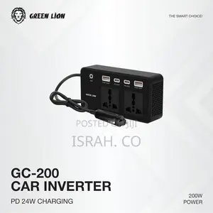 Green Lion Gc-200 Car Inverter, Car Charger 2×Universal Sockets,