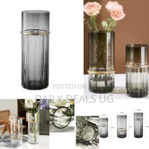 Cylinder Glass Vase With Gold Line, Home Restaurant Party