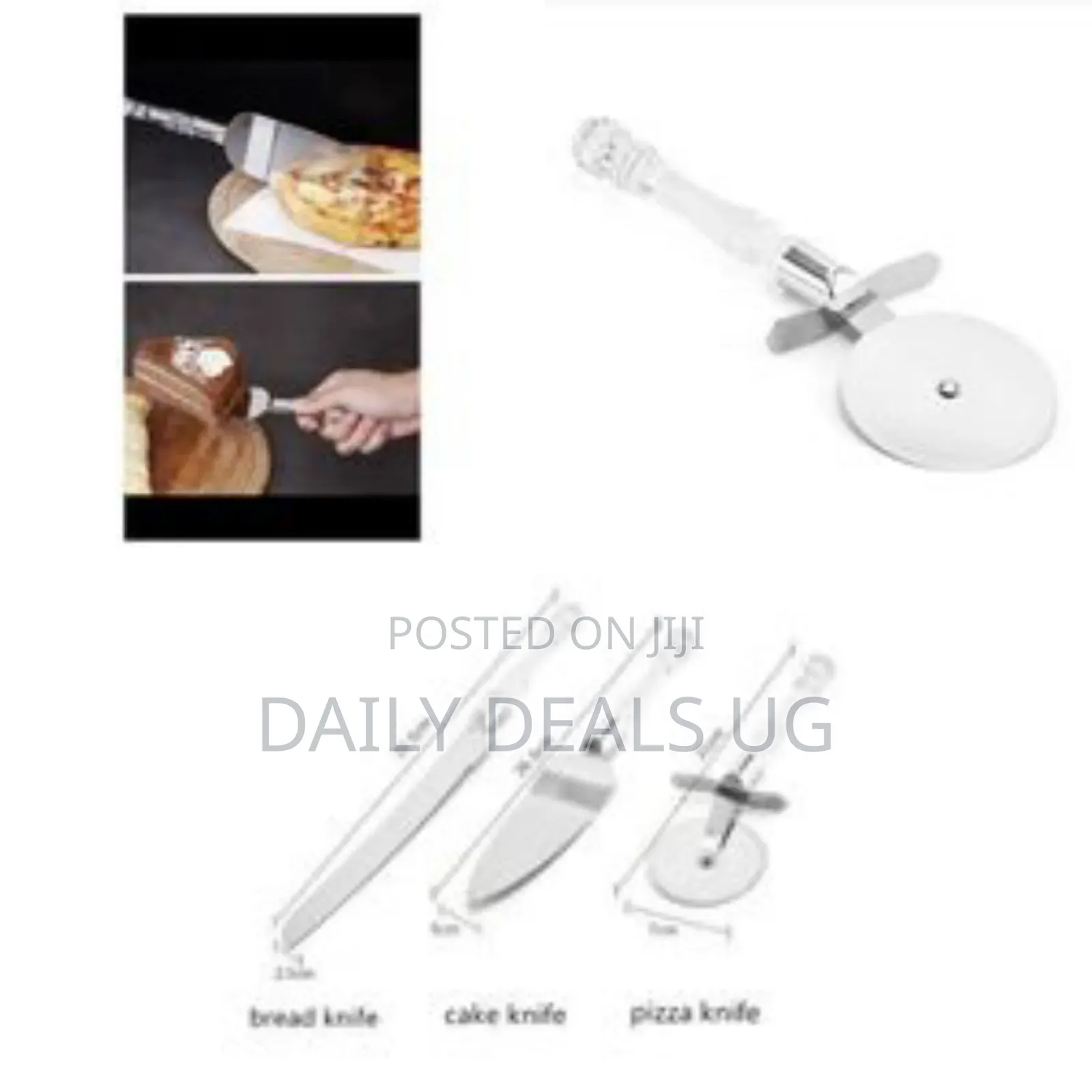 3 Pc Cake Shovel,Pizza Cutter Wheel,Cheese Slicer,Cake Knife, Silver