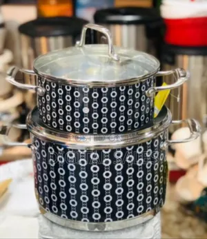 2 Pieces of Dotted Enameled Stockpot With Glaass Lid Durable Enamelwar