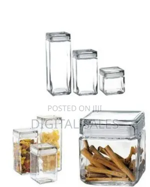 4 Piece of Transparent Square Acrylic Storage Jars Stackable Clear