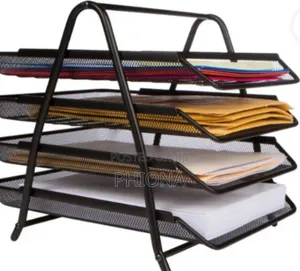 Mesh Metal Desk Organizer With 4 Tier File Rack Letter Tray