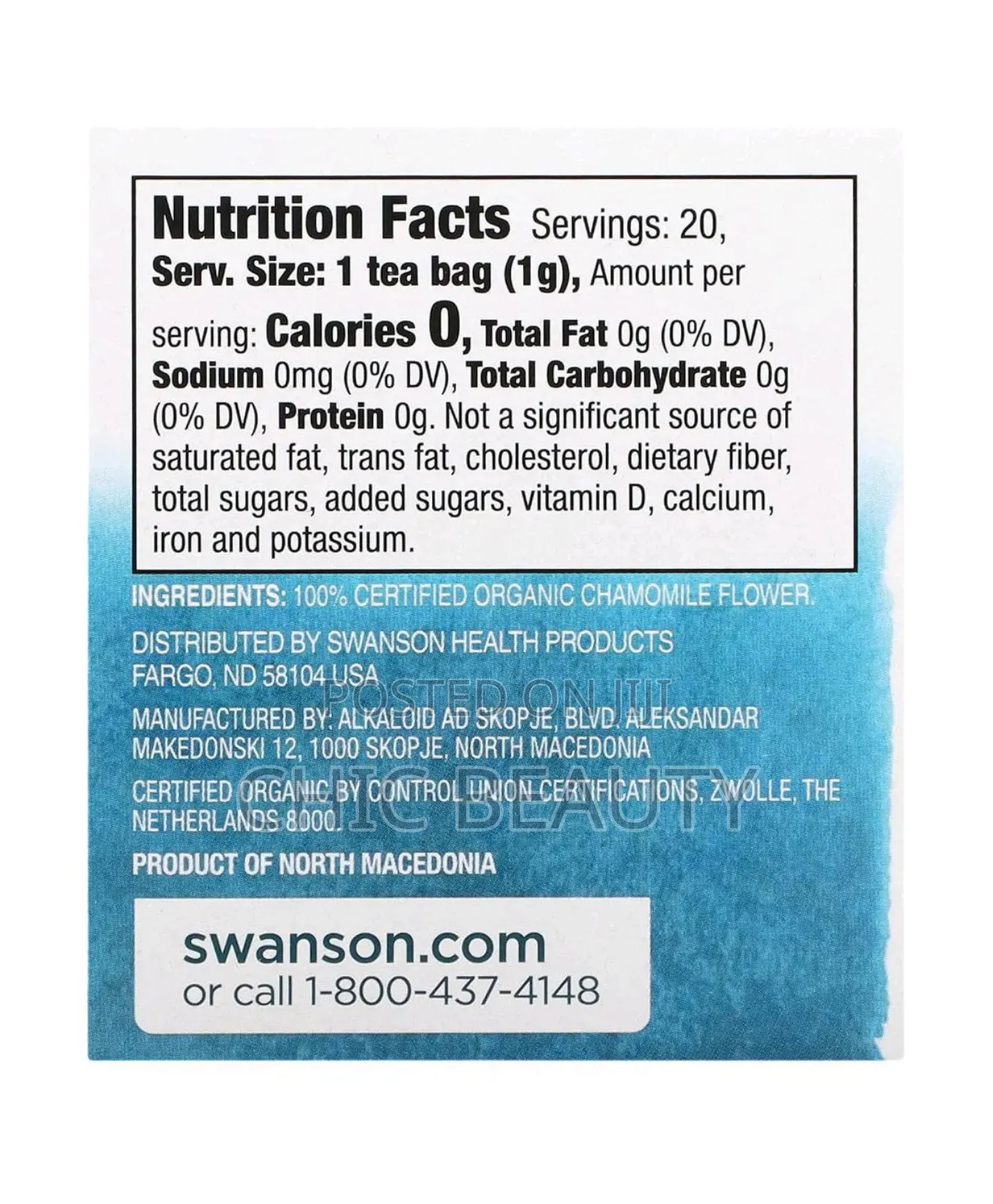 Swanson 100% Natural Chamomile Tea 20g, 20 Tea Bags