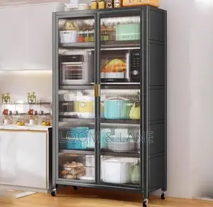 Metal Kitchen Multifunction Double Door Organiser Rack With Shelves