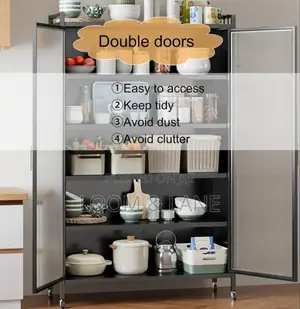 Metal Kitchen Multifunction Double Door Organiser Rack With Shelves