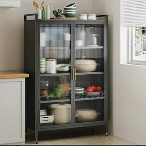 Metal Kitchen Multifunction Double Door Organiser Rack With Shelves