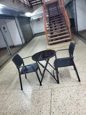 Dining Plastic Chairs and Folding Glass Table