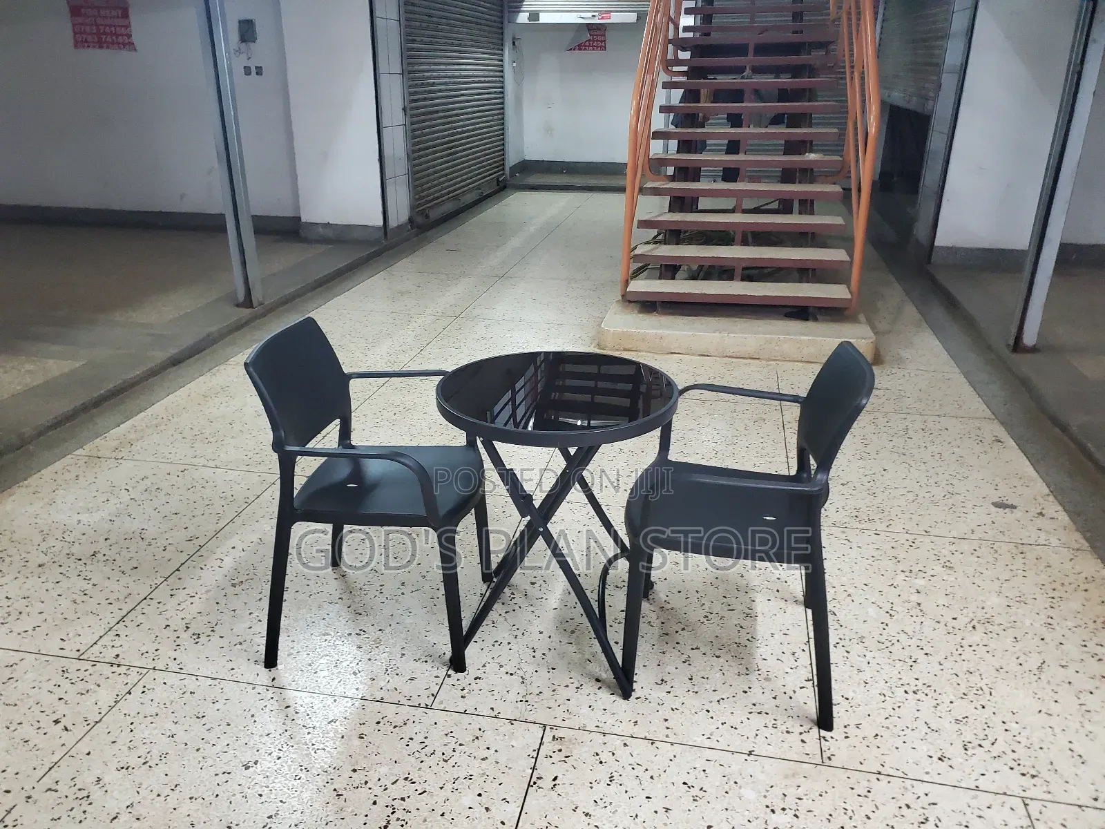 Dining Plastic Chairs and Folding Glass Table