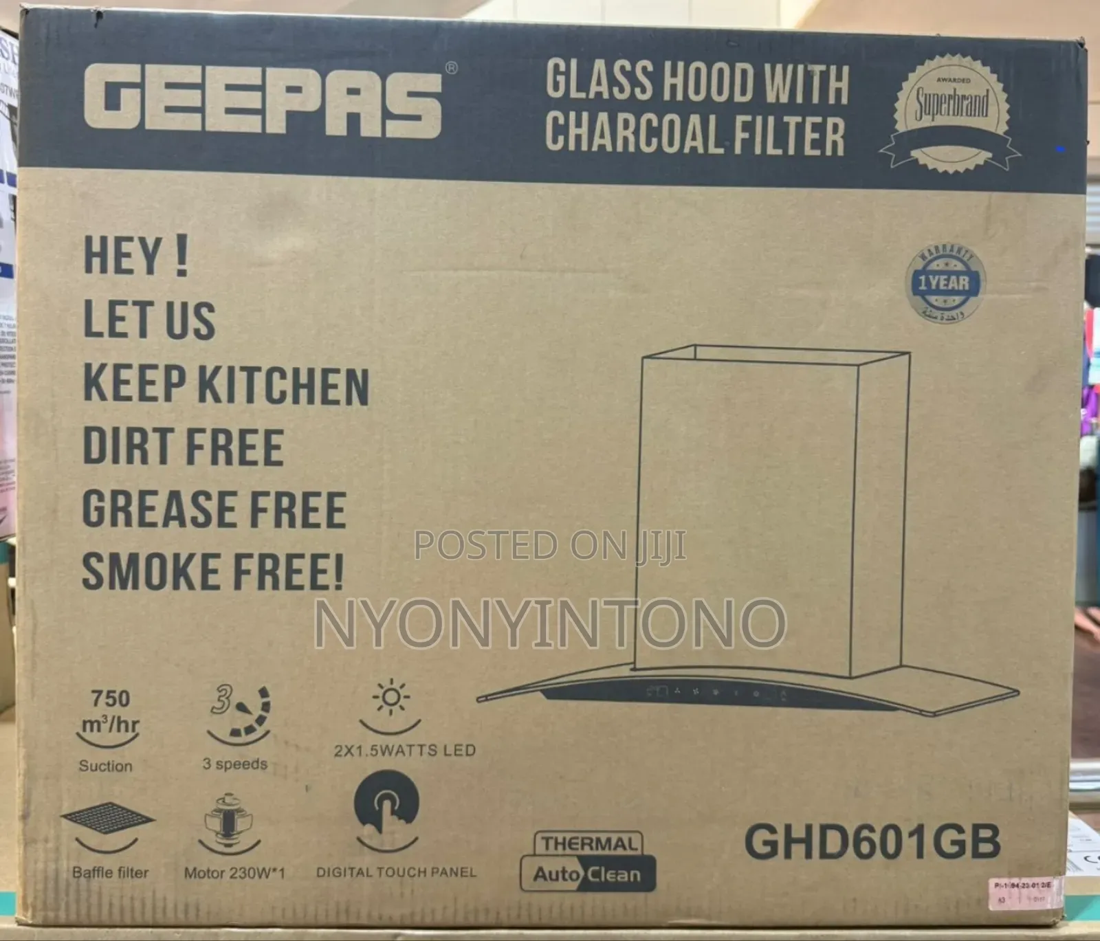 Geepas Glass Chimney Hood With Charcoal Filter