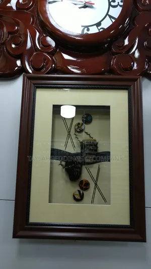Imported Carved Tribal Drums African in Wooden Shadow Box Wall Decor