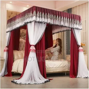 6x6 4 Stand Curtain Mosquito Net - Maroon , White