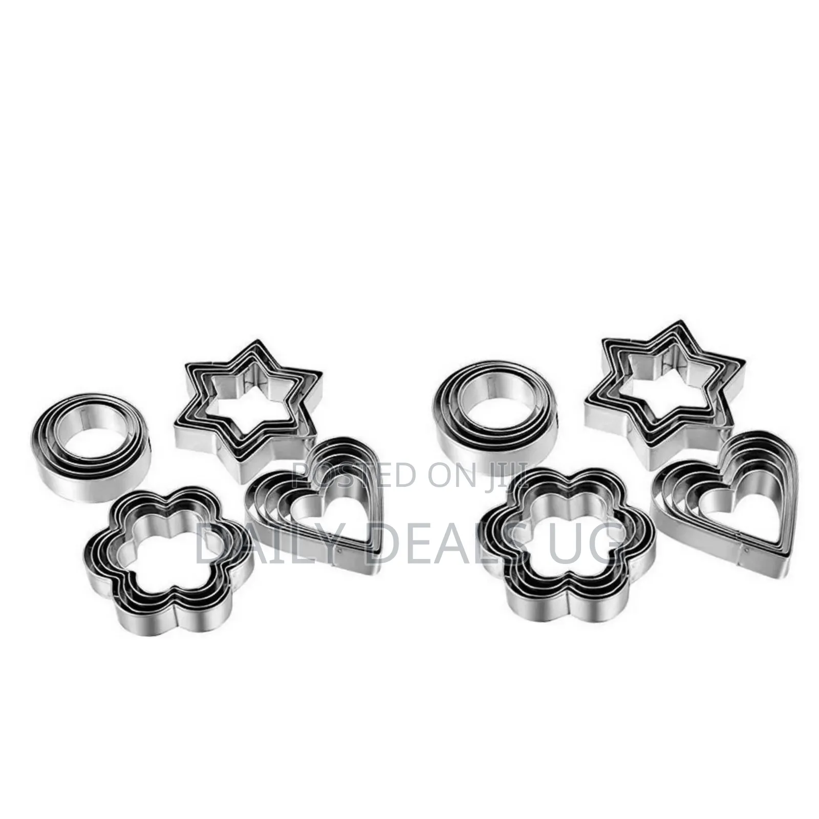 12 Piece, 4 Shape Stainless Steel Cookie Cutters - Silver