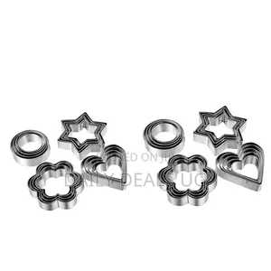 12 Piece, 4 Shape Stainless Steel Cookie Cutters - Silver