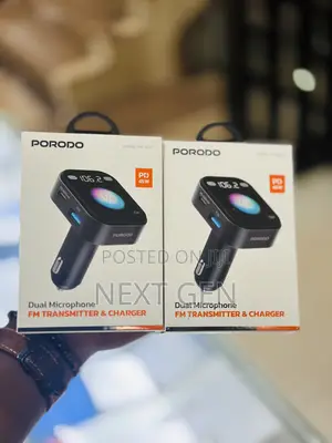 Porodo Dual Microphone Fm Transmitter Charger - Black