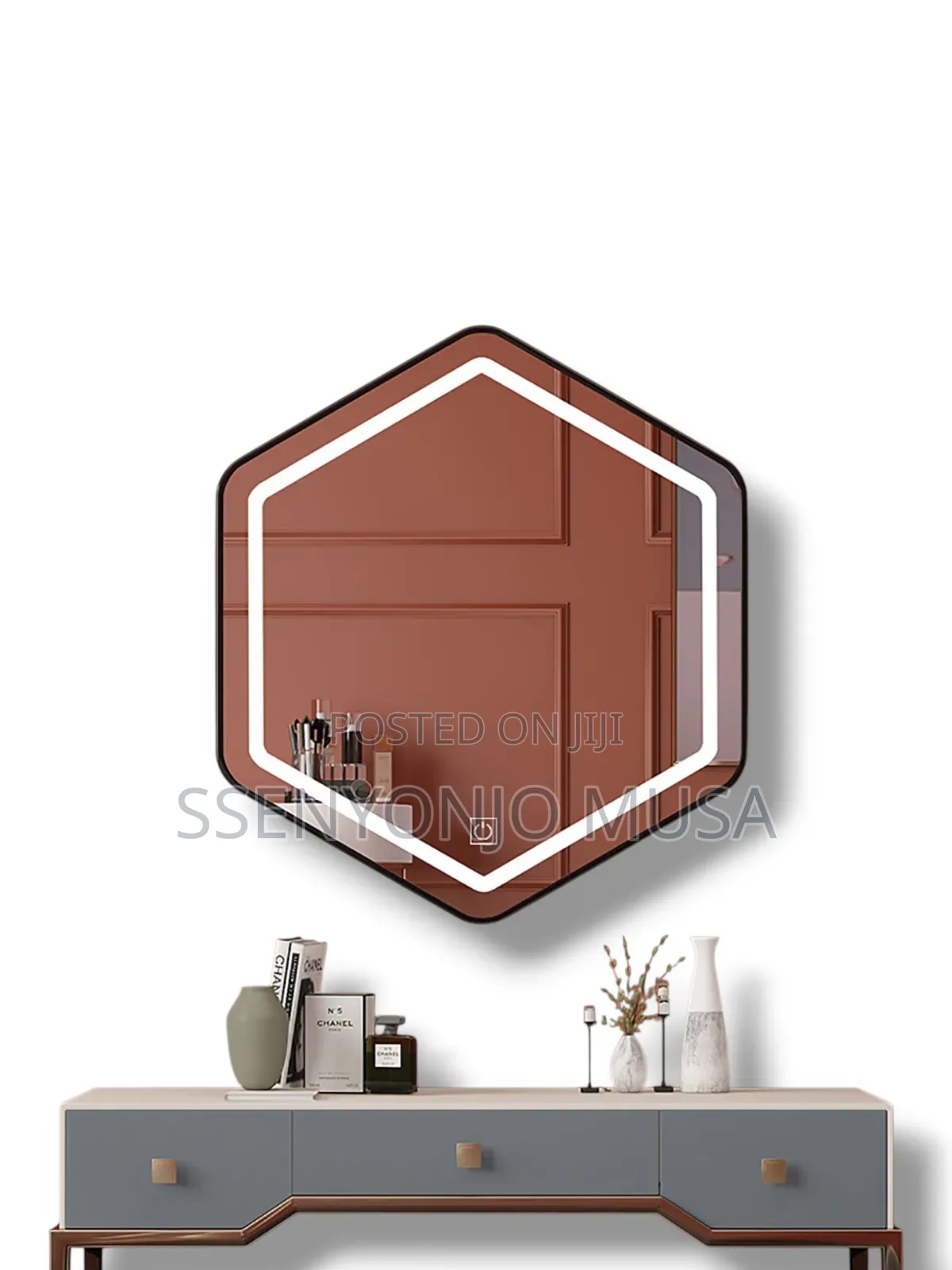 Modern Hexagonal Led Wall Mounted Mirror - Touch Sensor.