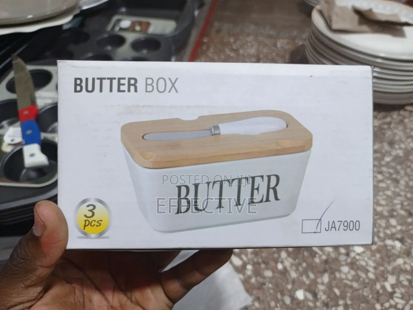 Ceramic Butter Dish Set, Bamboo Lid, and Steel Knife