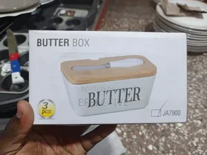 Ceramic Butter Dish Set, Bamboo Lid, and Steel Knife