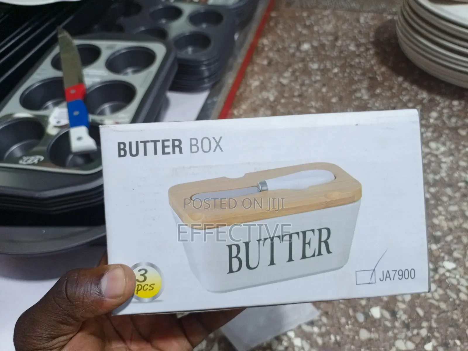 Ceramic Butter Dish Set, Bamboo Lid, and Steel Knife