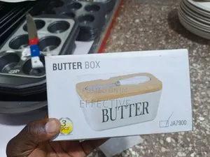 Ceramic Butter Dish Set, Bamboo Lid, and Steel Knife