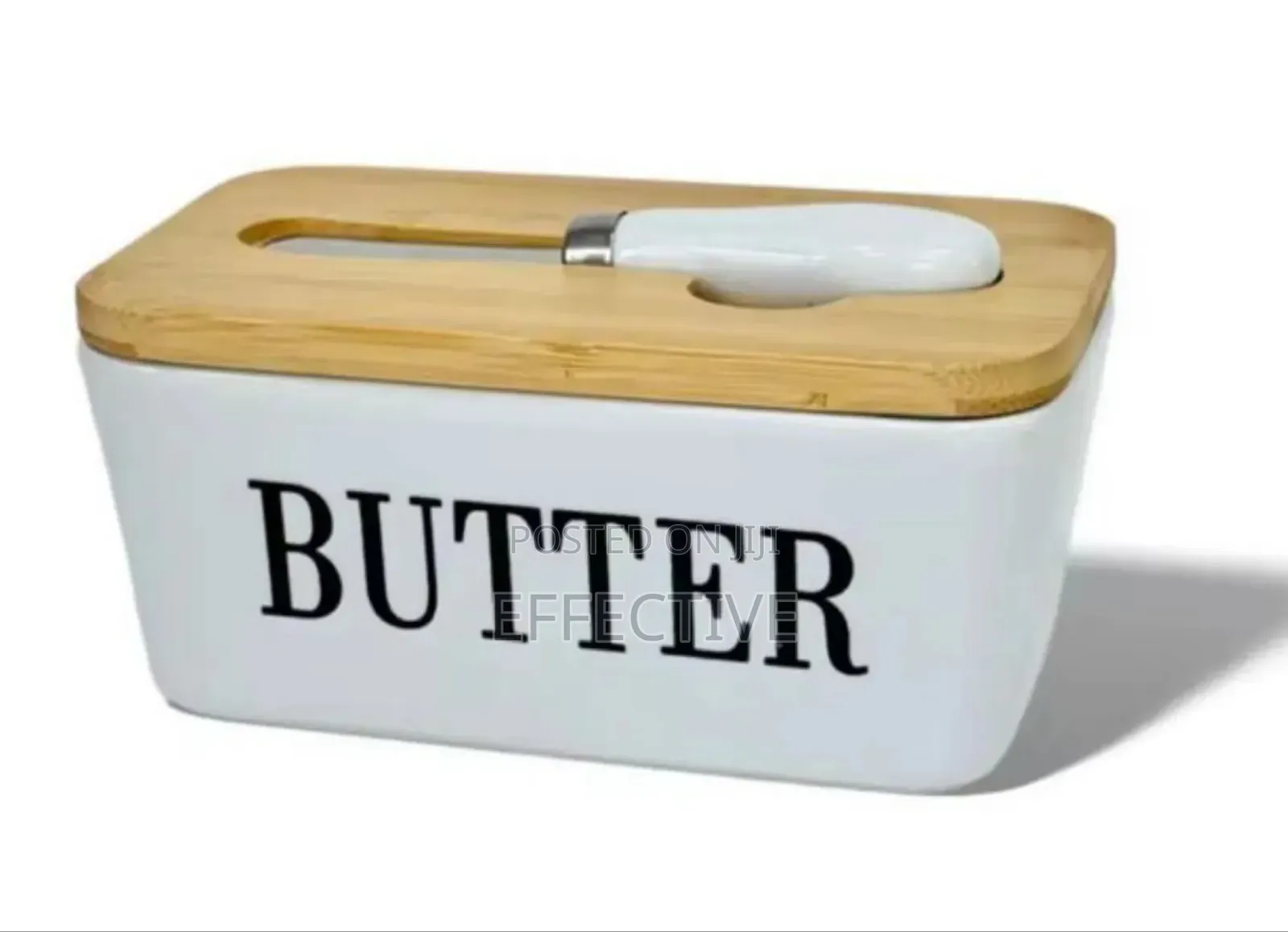 Ceramic Butter Dish Set, Bamboo Lid, and Steel Knife