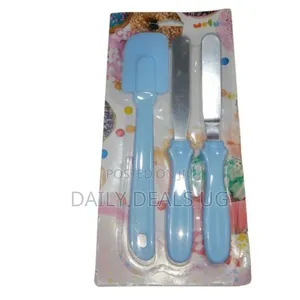 3-in-1 Multi-Function Cake Icing Spatula Knife Set, 3-Pieces- Blue