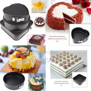 3 Pieces of Cake Mould Pans(Heart, Round, Square Shape)-Black