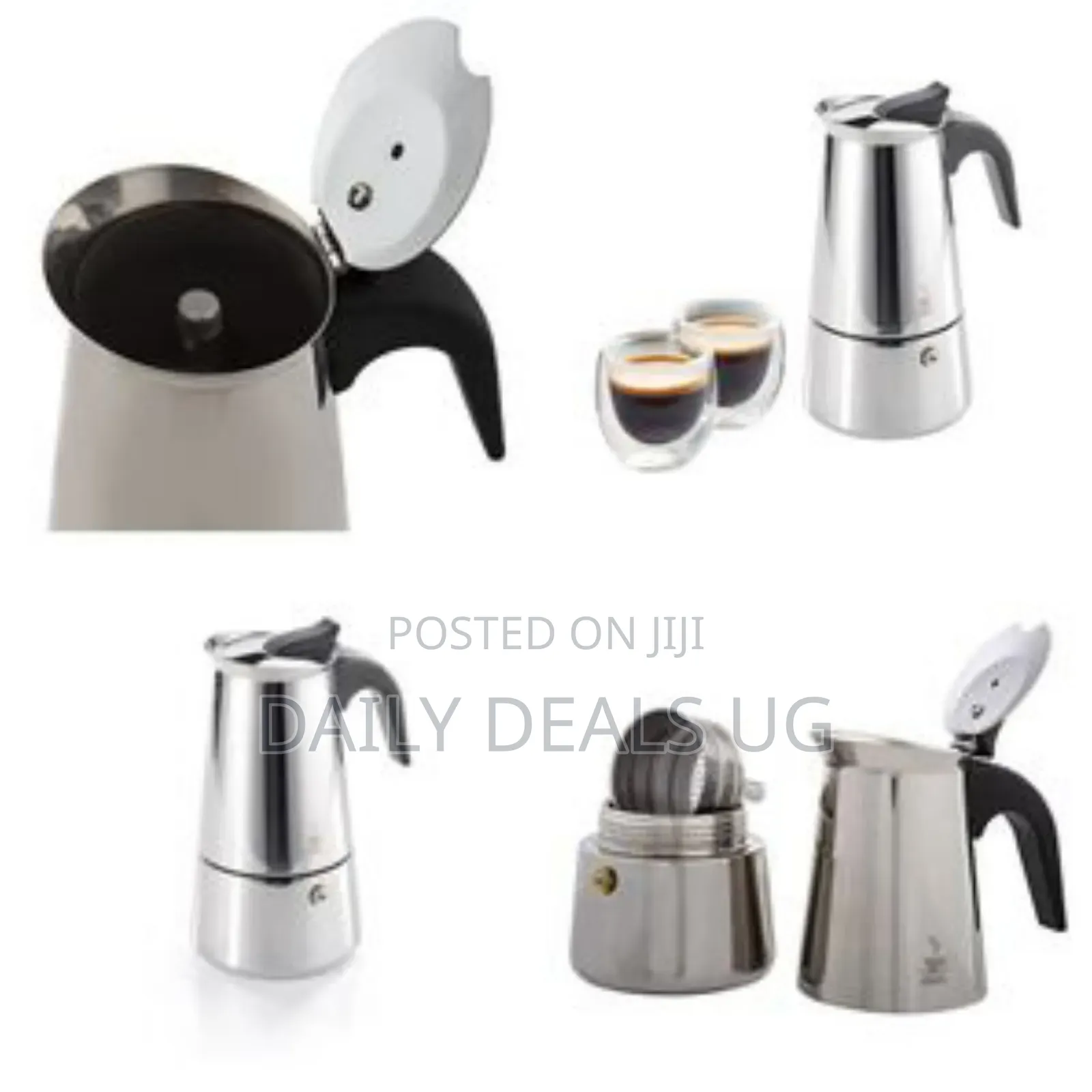 Espresso Maker Emilio for 4 Cups, Stainless Steel- Silver