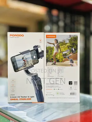 Porodo 3-Axis Ai Tracker Light Gimbal Stabilizer - Black
