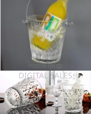 Elegant Clear Crystal Ice Bucket With Ice Tong and Handle, Wine Cooler