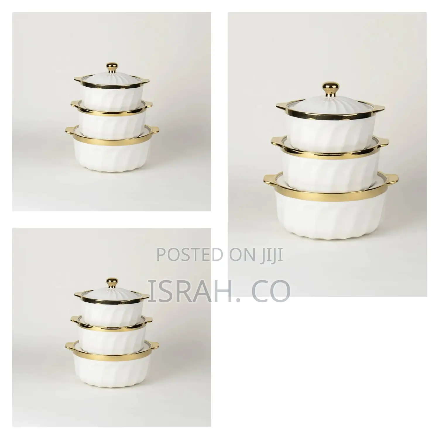 3pcs Ceramic Serving Dishes With Gold Rim