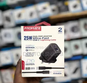Promate 25w Dual Port Adapter Ultra Fast Usb-C to Lightning Cable