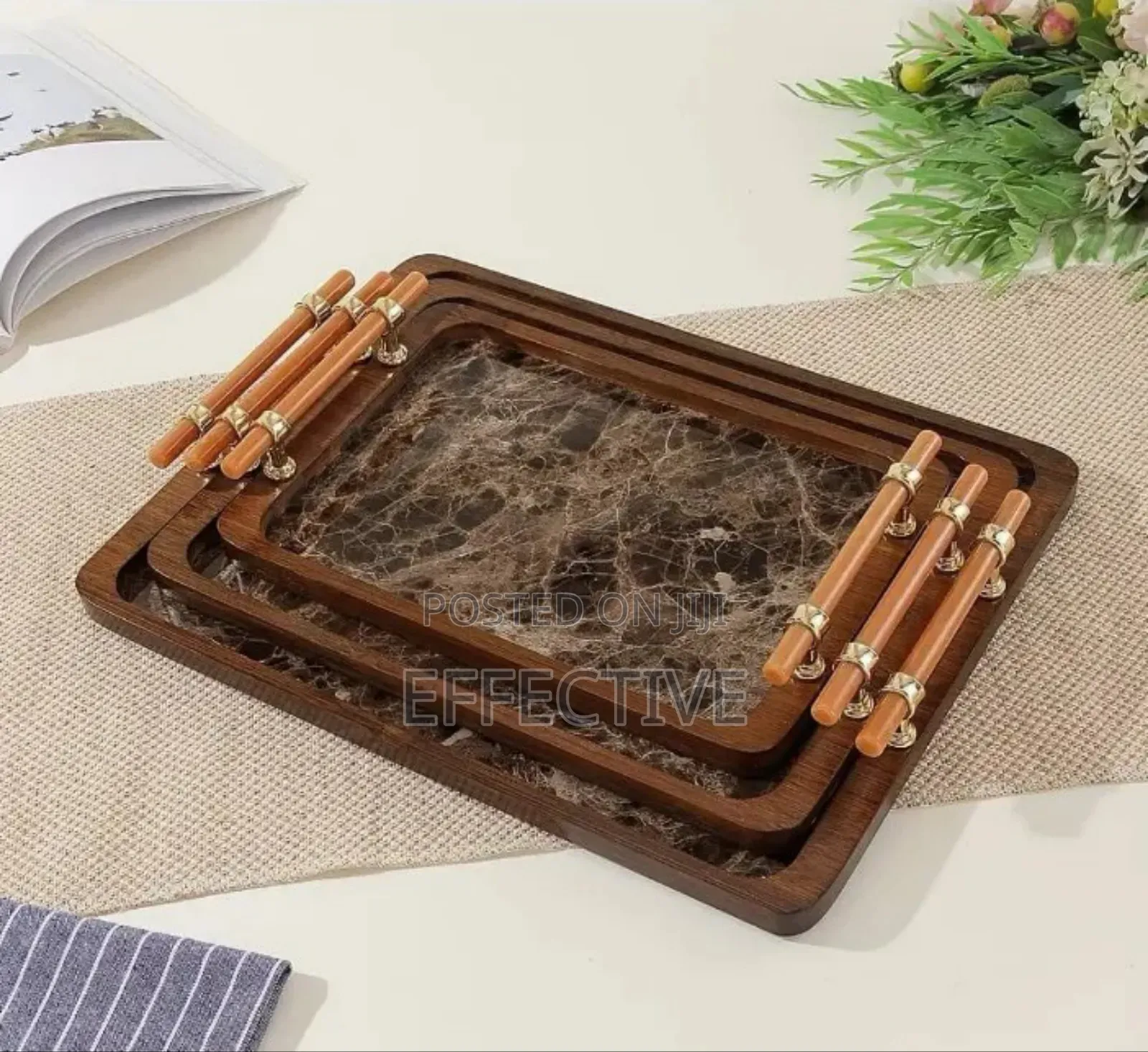 Decorative Wooden Serving Tray Set