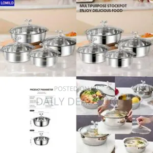 8 Piece Thick Stainless Steel Soup Pots With Glass Lids and Handle