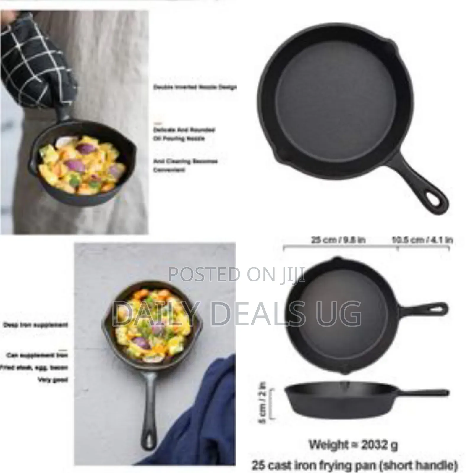 26cm Cooking Pot, Flat Round Induction-Safe Non Stick Cast Iron
