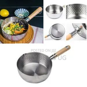 22cm Stainless Steel Deep Wok Saucepan With Wooden Handle- Silver