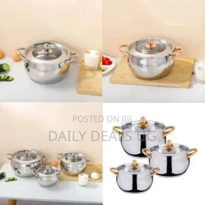 3 Pc Stainless Steel Saucepans Cooking Pots- Silver