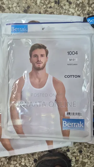 1 Pc-Mens Berrak 100% Cotton Vest Top Ribbed Tank, White/Black