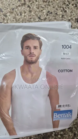 1 Pc-Mens Berrak 100% Cotton Vest Top Ribbed Tank, White/Black