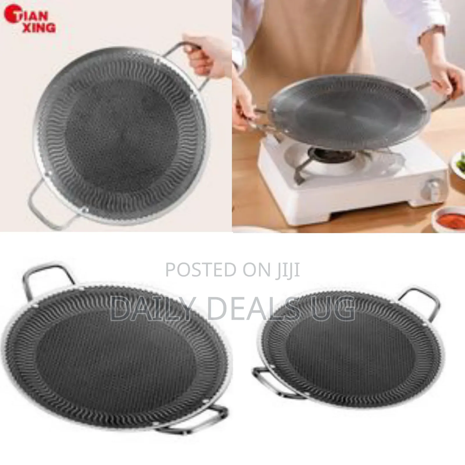 34cm Round BBQ Griddle Pans With Handle Nonstick Barbecues Plate