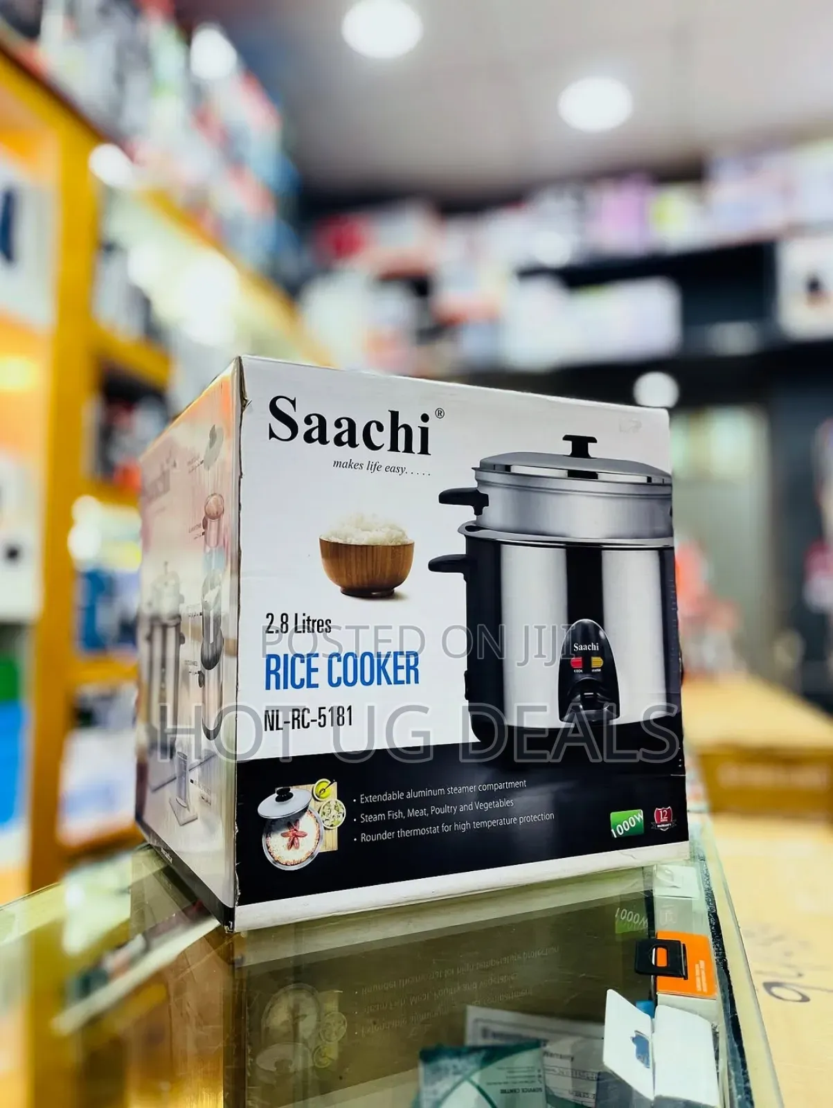 Saachi Electric 2.8 L Rice Cooker With Steamer - Silver & Black
