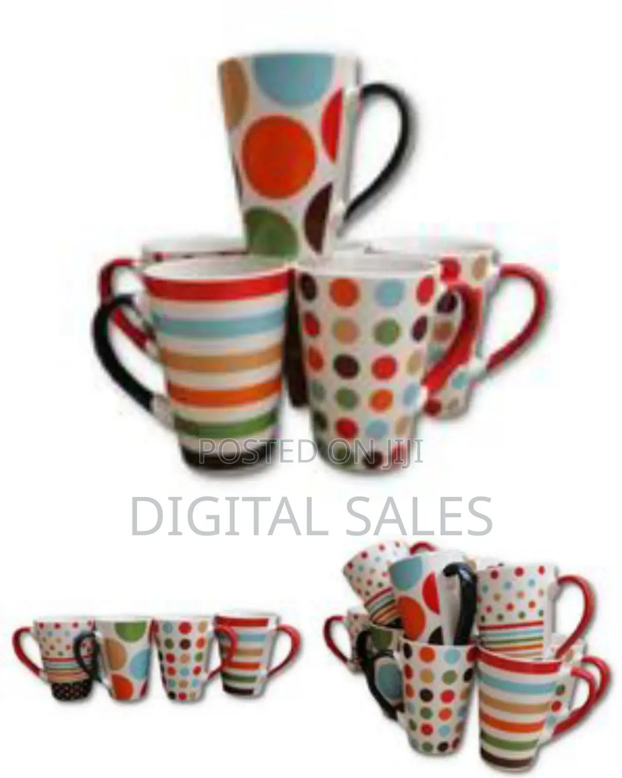 6 Pieces of Printed Coffee Tea Cups Mugs- Multicolour