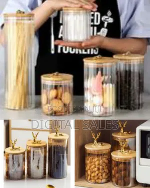 3pc Airtight Storage Food Glass Jars With Bamboo Clamp Lids- Brown