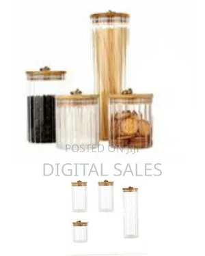 4pc Airtight Storage Pantry Food Glass Jars With Bamboo Clamp Lids